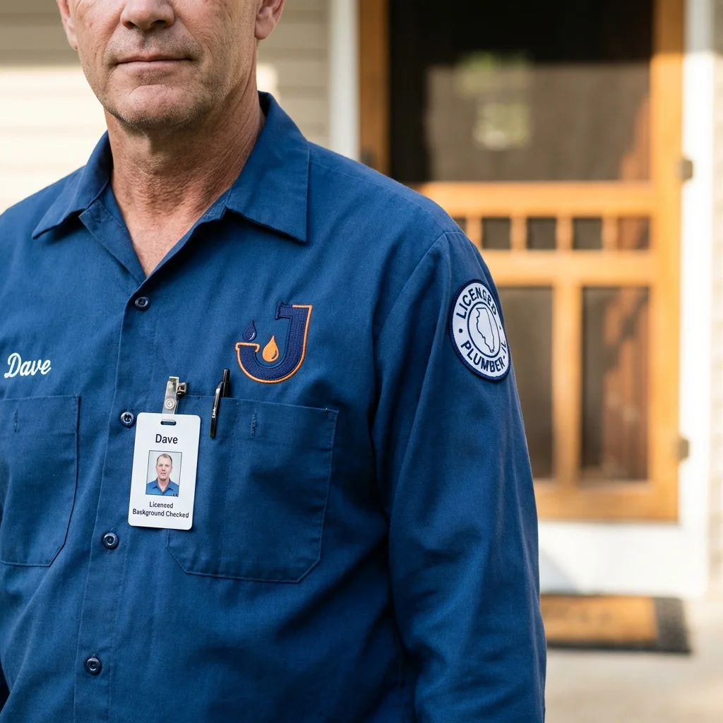 Licensed plumber showing ID badge in Marysville, KS