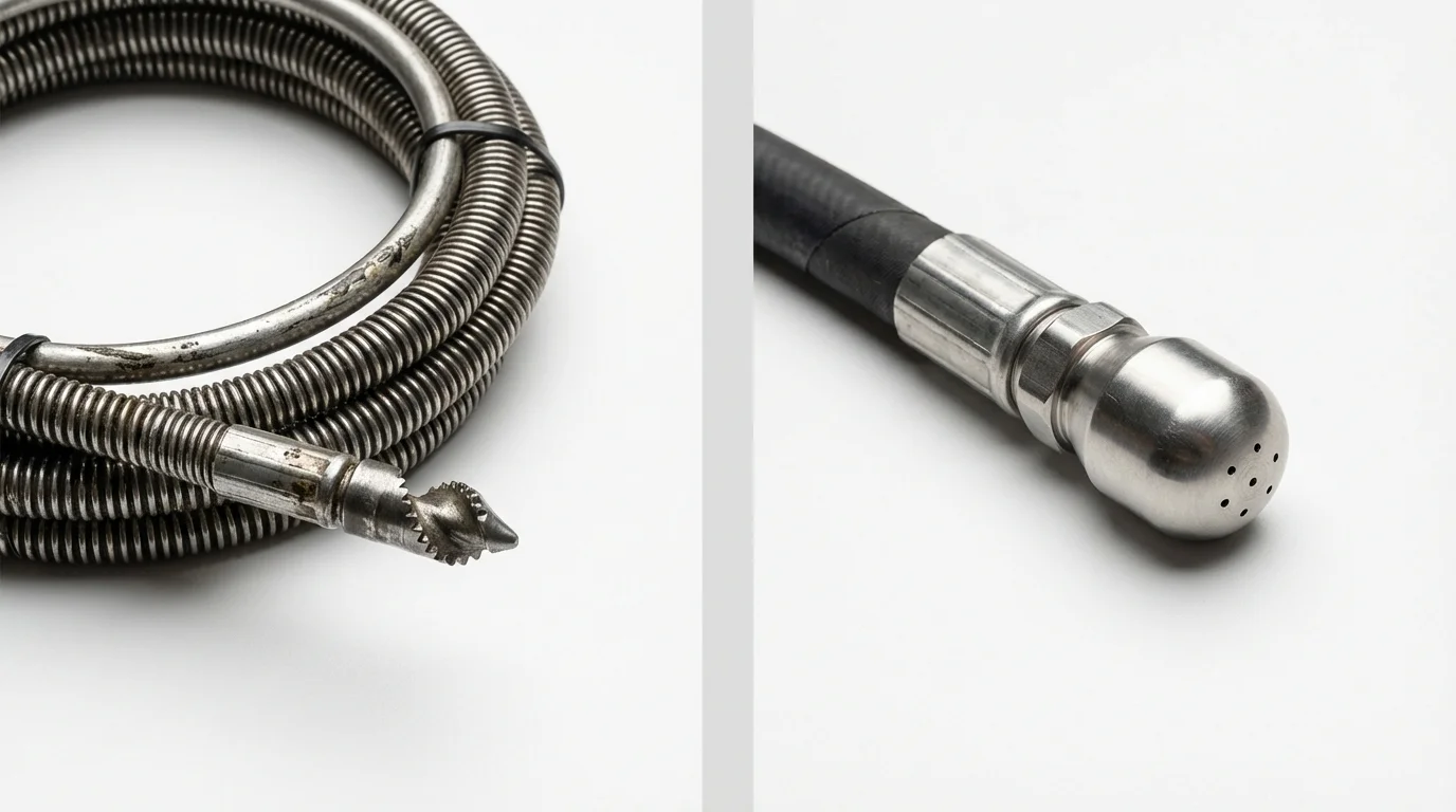 Drain snake cable and hydro jetting nozzle used for drain cleaning in Marysville, KS