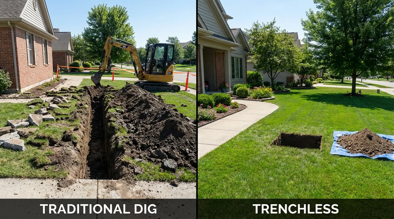 Trenchless sewer repair with minimal yard damage versus traditional excavation in Marysville, KS